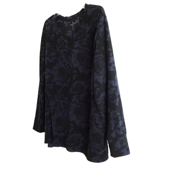 Cuddl Duds Fleece Pullover Lounge Top Women's Plus Size 2X Blue Black Thumbholes - Picture 3 of 9